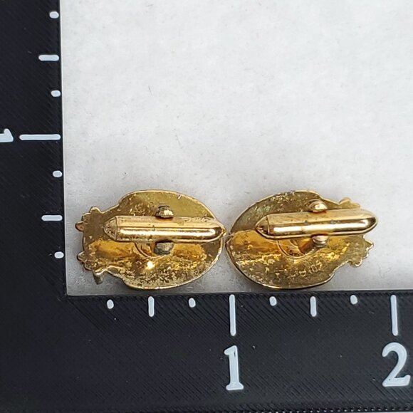 Vintage Abalone Cufflinks Gold Tone Oval Mother Of Pearl - Picture 7 of 7